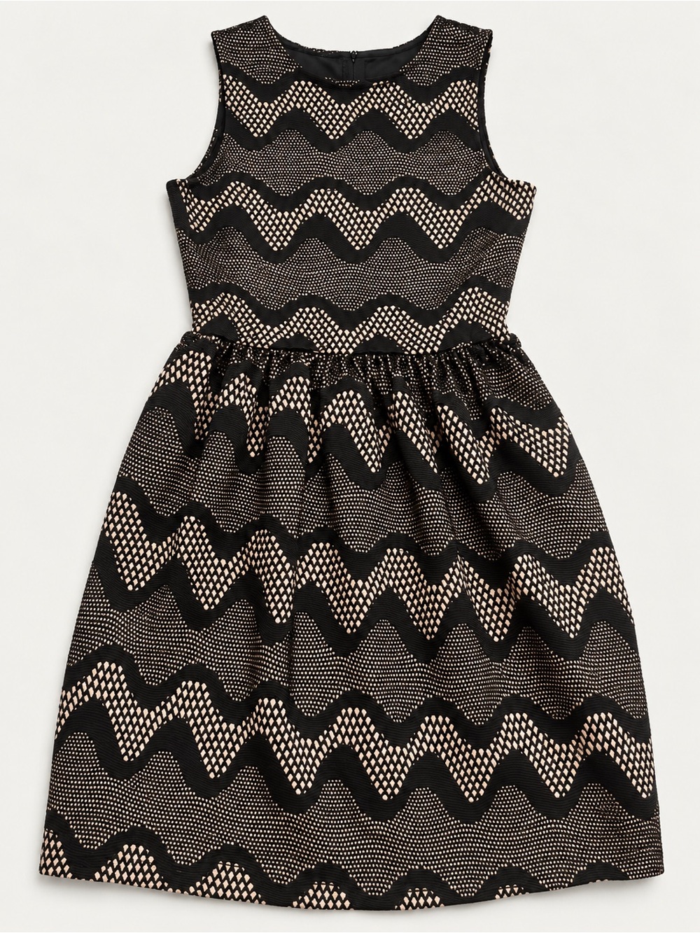 Girls Black and Cream Sleeveless Zigzag Party Dress